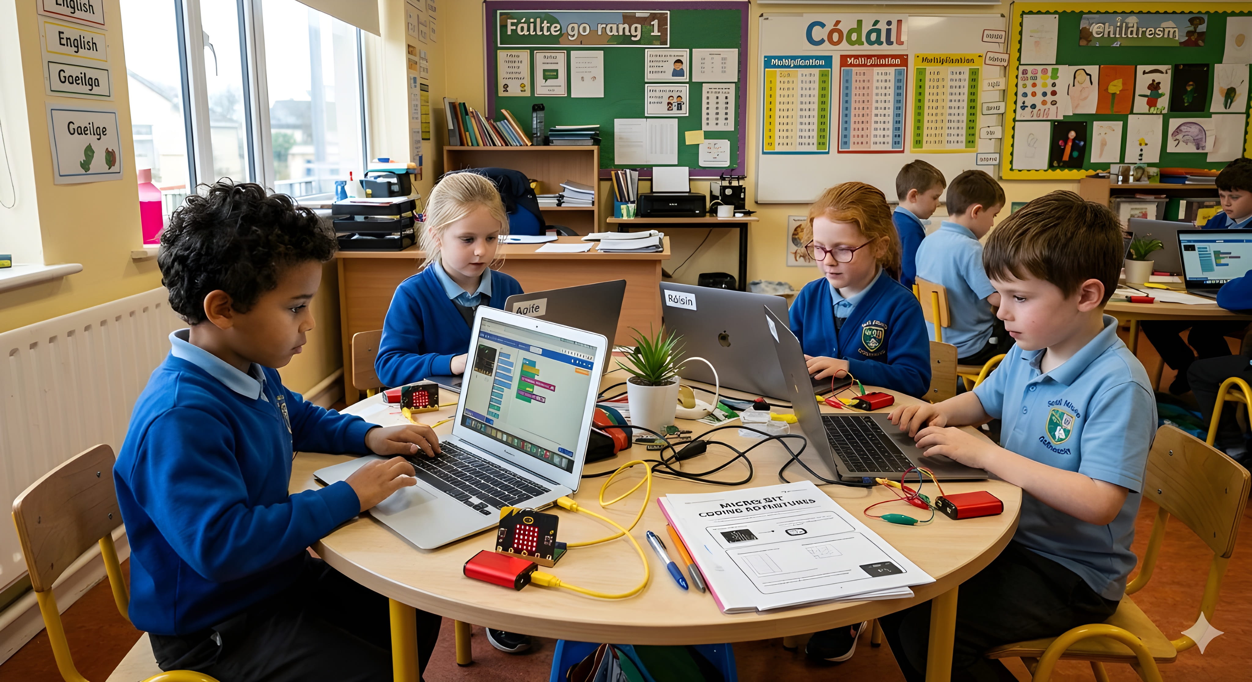 Children learning to code in an Irish classroom